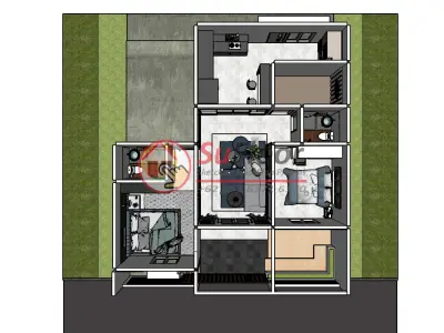 House 9x10m code 442- Sketchup 3D model 3D model 3D model