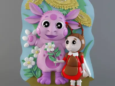 luntik little girl and monster 3D print model