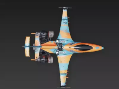 Retro Fighter Jet 3D Model Orange Scifi Aircraft Low-poly 3D model