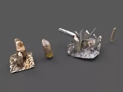 Beaver bitten willow tree stumps pack 3D model