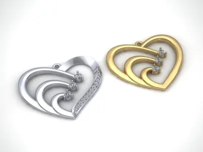 2 Pendants heart with diamonds 3D print model