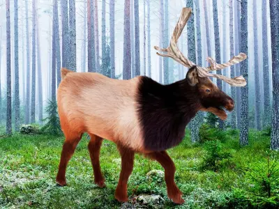 Fur Red Reindeer Rigged Blender  Low-poly 3D model