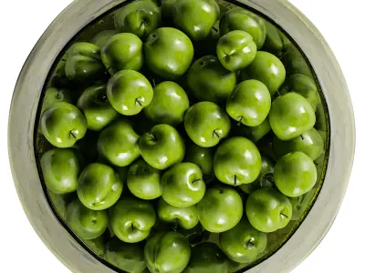 Low Glass Bowl with Green Plums 3D model