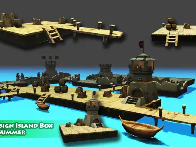 Level Island Toon Kit Pack Low-poly 3D model