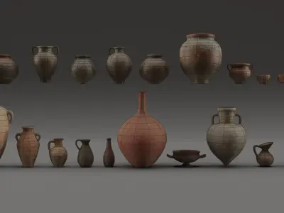 Clay Pots and Jugs Collection  Low-poly 3D model