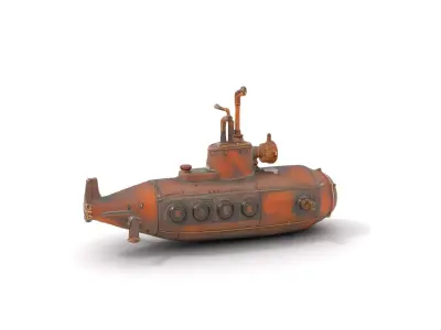 Steampunk Submarine Bronze model pack Low-poly 3D model