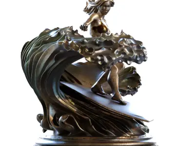 women on wave sculpture set 781 Low-poly 3D model