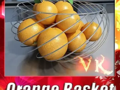 Oranges in Metal Wire Decorative Basket 3D model