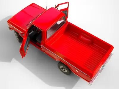 Ford Classic F100 pickup 1976 New Red Low-poly 3D model