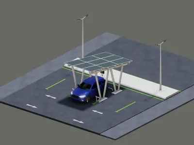 Low Poly Solar Carport Type-2 Pack Low-poly 3D model