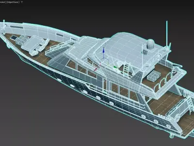 Luxury Trawler Yacht White with Teak Decks and Flybridge  3D model
