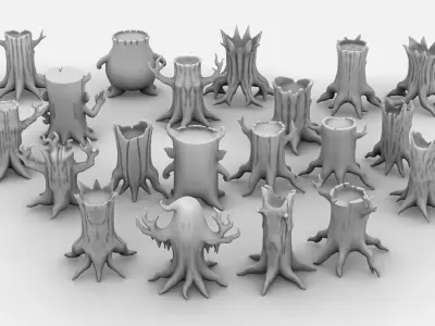 Haunted Tree-Stump Monster Pack 3D Models Low-poly 3D model