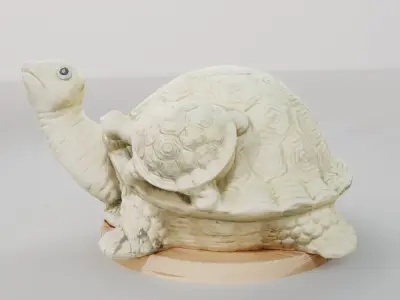Turtle scuplture with baby Low-poly 3D model