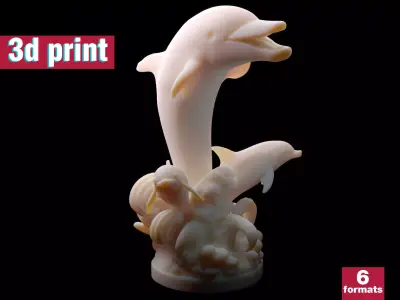 Dolphin Family Sculpture  Ocean-Themed Decorative Model 3D print model