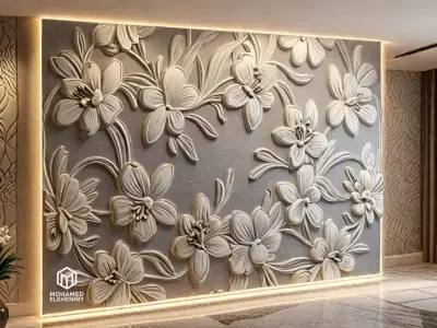 modern rose panel wall decor set relief stl mural CNC 306 3D model