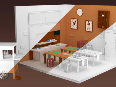 Restaurant stylized  Free low-poly 3D model