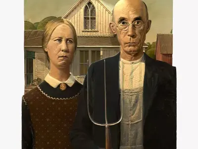 AMERICAN GOTHIC - GRANT WOOD BAS-RELIEF 3D print model