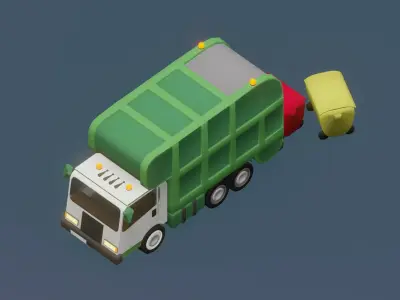 toon garbage truck Low-poly 3D model
