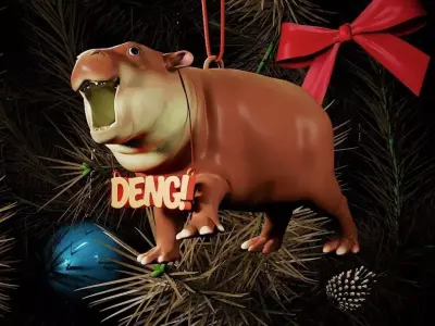 Moo Deng Hippo stl Christmas tree ornament - 3d print 3D print model
