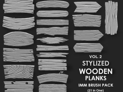 STYLIZED WOODEN PLANK MEGA PACK 4 IN ONE  73 BRUSHES 3D model