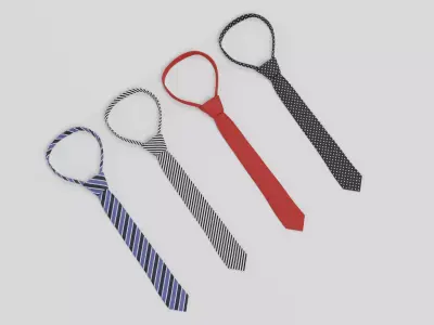 Tie Set V2 - 4 Classic Neckties with Tied Knots 3D model