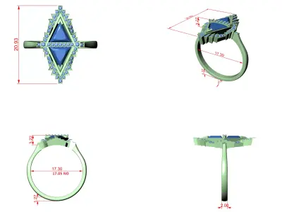 Luxury Marquise Diamond Halo Ring CAD Design for Fine Jewelry 3D print model