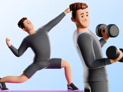 Cartoon Sports Gym Fitness Man  Low-poly 3D model