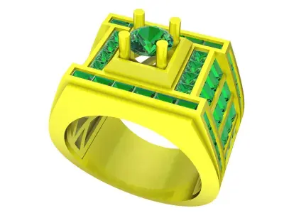 A7220 Korean Style Straight Baguette Diamond Vintage Men Ring 3D 3D print model