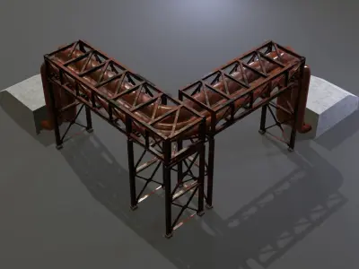 PBR Industrial Pipe Bridge Game Ready Modular Element 3D Model Low-poly 3D model