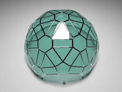 Geodesic Dome Pattern Structure with entry Wireframe and Glass 3D model