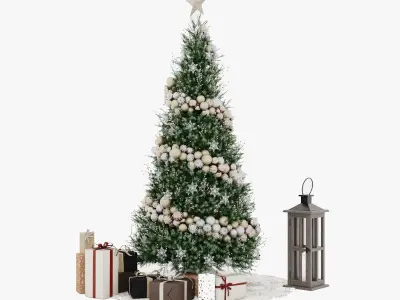 Christmas Tree 4 with gifts and old wooden lamp New year 3D model