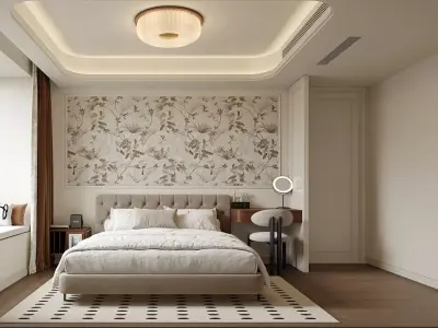 Elegant French Style Bedroom with Floral Accent Wall 690 3D model