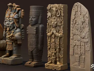 Mayan Civilization Statues Pack Low-poly 3D model