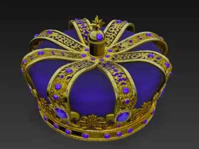 Golden Crown with Emerald Gems 3D model