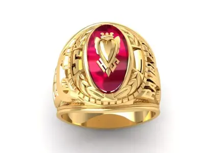 Luxury Red Oval Gemstone Gold Ring for Men 1075 3D print model