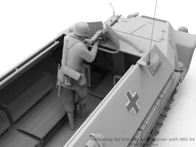 Hanomag Sd Kfz 251 Ausf A and Gunner with MG-34 3D print model
