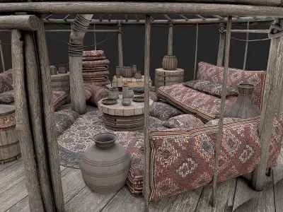 Old Traditional Eastern Nomads Tent 4 Low Poly PBR Low-poly 3D model