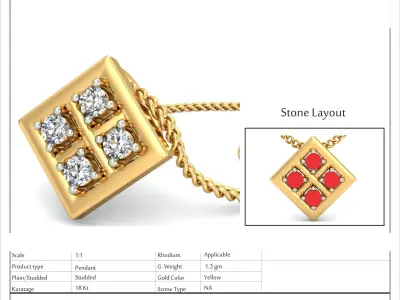 Solitaire Women Pendant 3dm STL OBJ FBX Renders Details 3D print model 13