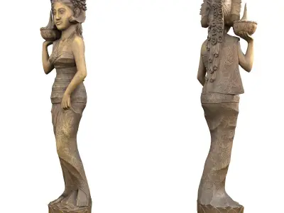 Oriental Woman Carving Low-poly 3D model