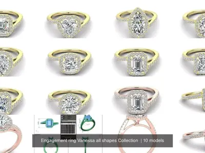 Engagement ring Vanessa all shapes Collection  3D Model Pack