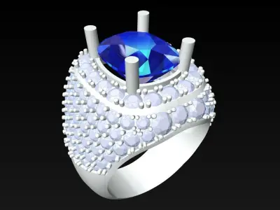 Oval Stone Ring - Diamond Ring - N3703 3D print model