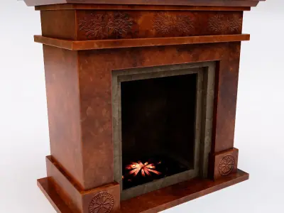  Wooden Fireplace 3d model  Low-poly 3D model