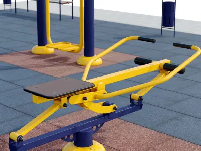 Sports ground with outdoor exercise trainers 3D model