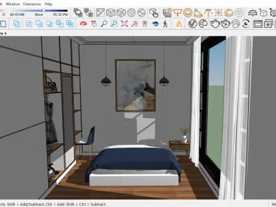 Modern Minimalist Small Bedroom Low-Poly 3D Interior Model Low-poly 3D model