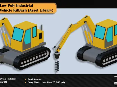 15 Low Poly Industrial Vehicle Asset Library Kitbash Low-poly 3D model