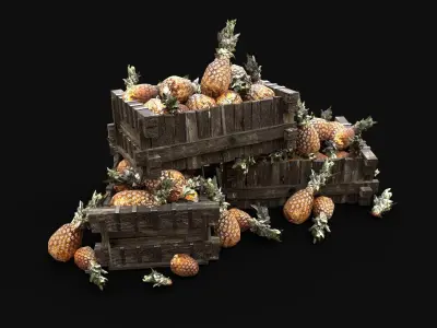 PINEAPPLE ANANAS BOX PILE STREET MARKET PROP Low-poly 3D model