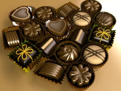 Chocolate Candy Pieces in Heart Box 3D model