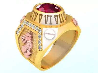 Dragon Ring - Mens Ring - N2373  3D print model