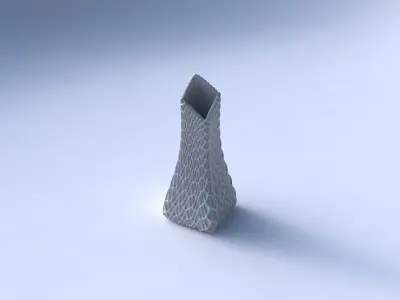 Vase squeezed and bent rectangle 2 with wavy grid piramides 3D print model