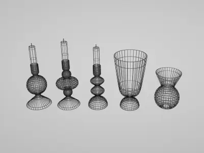 HM Home colored glass candleholders and vases set 3D model